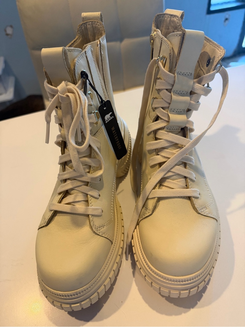 sorel Waterproof Cream Lace-Up Platform Boot - new with tags